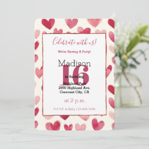 Convites Corações de Creme Vermelho Aniversário de 16 anos