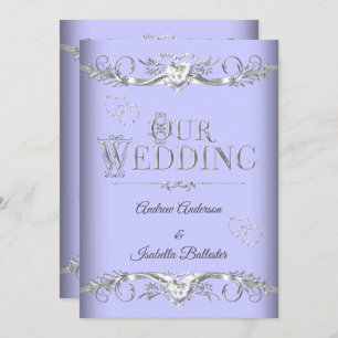 Convites Corações de Diamante Azul de Prata de Casamento