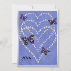 Convites Corações de Diamante & Borboletas 20º Aniversário