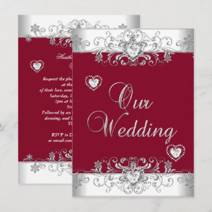 Convites Corações de Diamante Prata Casamento Vermelho Borg