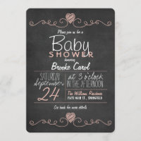 Corações de giz rosa e branco; Chá de fraldas de q