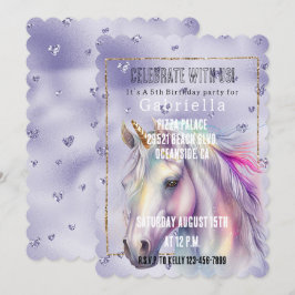 Convites Corações de Glitter Roxo Unicórnio