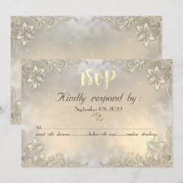 Convites Corações de Ouro Elegantes com Renda para Casament