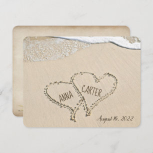 Convites Corações de Praia na areia com surf