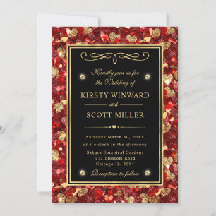 Convites Corações de Valente Vermelho e Dourado Casamento B