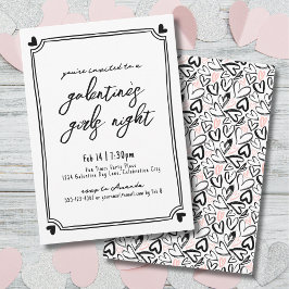 Convites Corações Desenhados à Mão Raparigas Noite Galentin