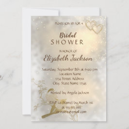 Convites Corações Dourados Chic Elegantes, Chá de panela de