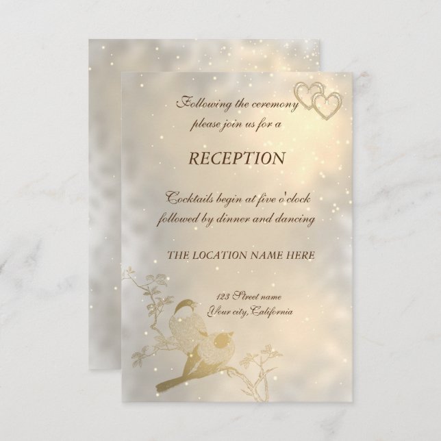 Convites Corações Dourados Chic Elegantes, Recepção de casa (Frente/Verso)