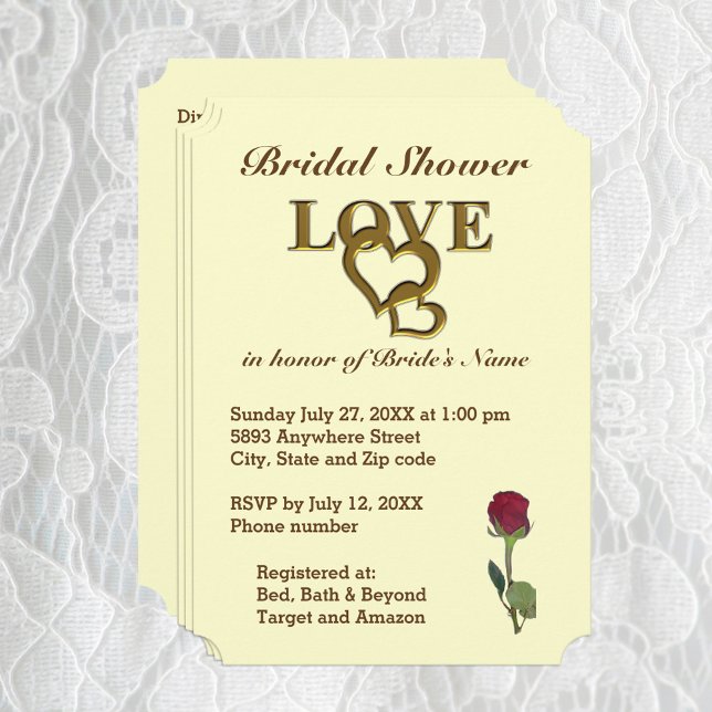 Convites Corações e Rosas vermelhas Românticas de Encadeame (Love Hearts and Red Rose Bridal Shower Invitation)