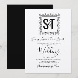 Convites Corações Elegantes & Moldura Preto Branco casament