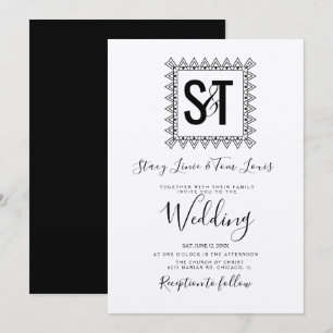 Convites Corações Elegantes & Moldura Preto Branco casament
