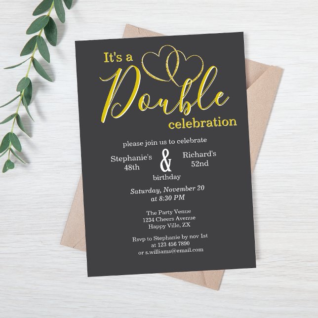 Convites Corações Elegantes Pardo Dourado Negro (Criador carregado)