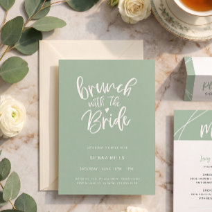 Convites Corações em Caligrafia Verde Sage para Brunch de N