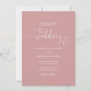 Convites Corações em Dusty Rose Script Foto Casamento
