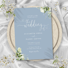 Convites Corações Florais de Verdor Script Casamento Azul E