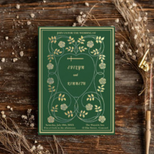 Convites Corações Florais Dourados Medievais e Casamento co