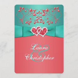 Convites Corações juntados florais da cerceta coral que