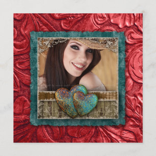 Convites Corações legal da foto do couro ocidental do