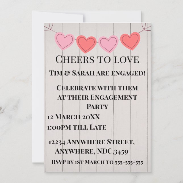 Convites Corações Lindos em Fundo de Madeira Branco (Frente)