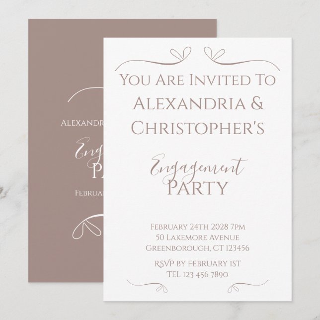 Convites Corações Mínimos de Festa de noivado de Casamento (Frente/Verso)