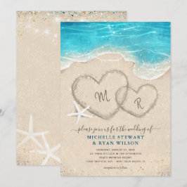 Convites Corações Monográficos no Casamento de Sand Beach