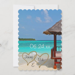 Convites corações na praia casamento noiva noivo convidados