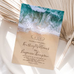 Convites Corações no Casamento Shore Beach<br><div class="desc">Convite de casamento para o destino da praia de Dreamy,  com uma costa costeira arenosa tropical,  ondas de oceano azul aqua,  corações esculpidos na areia com suas iniciais,  e um modelo de casamento moderno que é fácil de personalizar.</div>