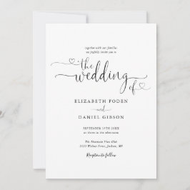 Convites Corações Preto e Branco Caligrafia Casamento Scrip