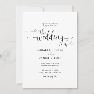 Convites Corações Preto e Branco Caligrafia Casamento Scrip