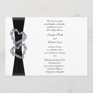 Convites Corações pretos da fita e do diamante que Weddin