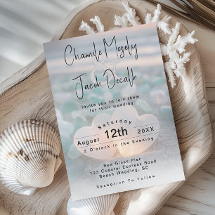 Convites Corações Românticos Vidro Marinho Azul Água Casame