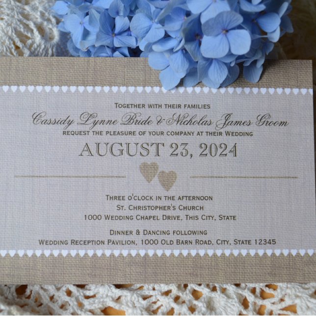Convites Corações tesos e Casamento Burlap (Criador carregado)