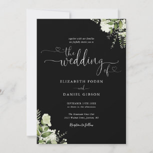 Convites Corações Verdes Script Casamento Preto e Branco