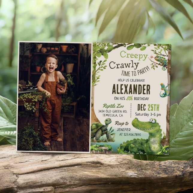 Convites Corajoso réptil Themed Foto de Festa de aniversári (Criador carregado)