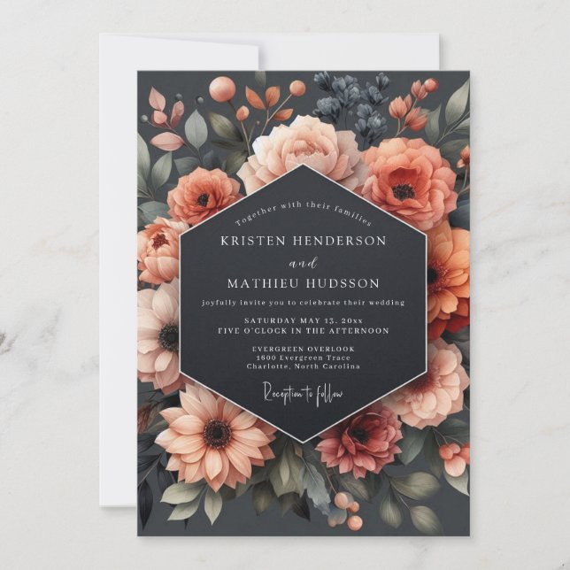 Convites Coral Bloom Autumn Romance Wedding (Frente)
