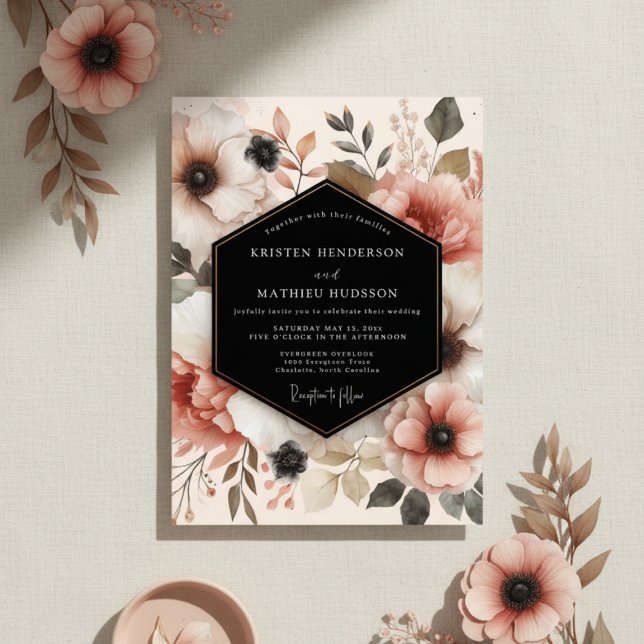 Convites Coral Bloom Ethereal Wedding (Criador carregado)