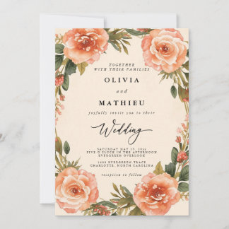 Convites Coral Bloom Floral Romance Wedding