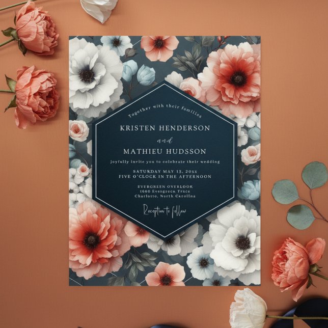 Convites Coral Bloom Moody Romance Wedding (Criador carregado)