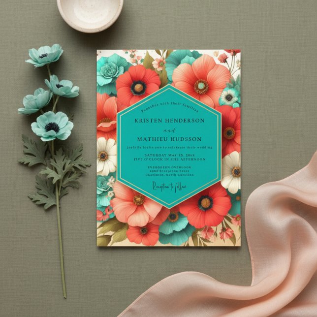 Convites Coral Bloom Romance Wedding (Criador carregado)