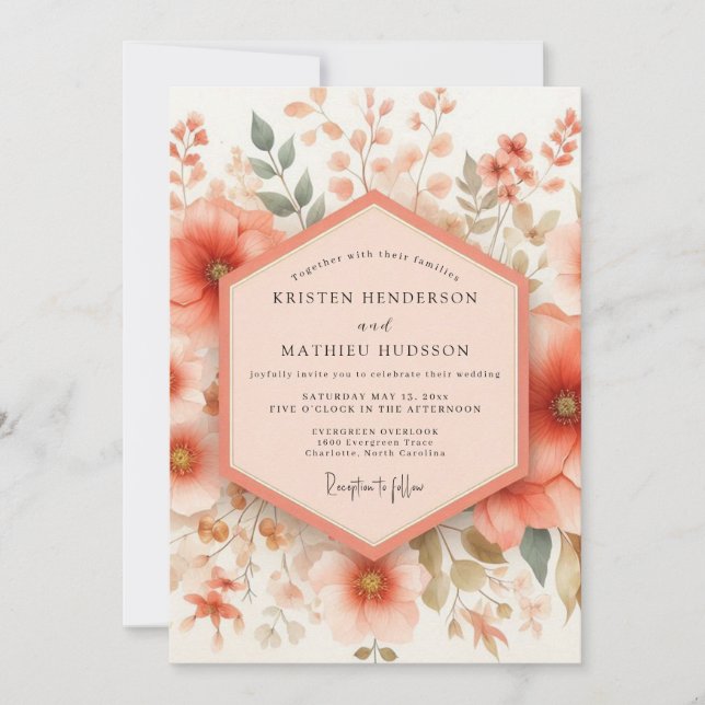 Convites Coral Bloom Wedding (Frente)