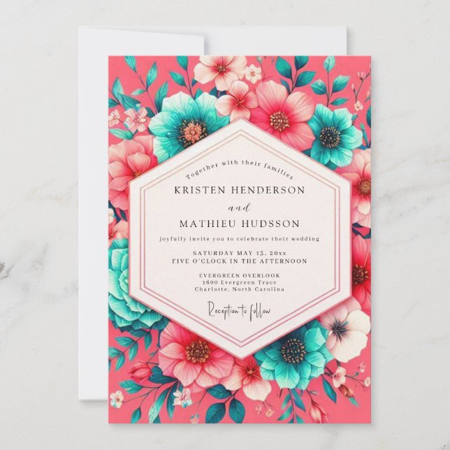 Convites Coral Bloom Whimsical Wedding (Frente)