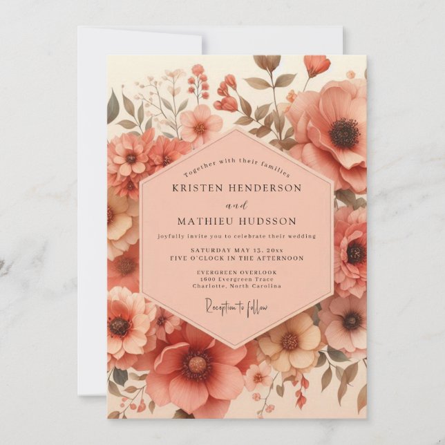 Convites Coral Blossom Artistry Wedding (Frente)