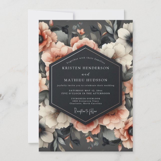 Convites Coral Blossom Romance Wedding (Frente)