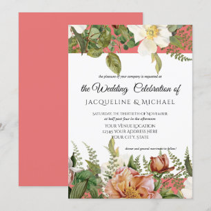 Convites Coral Blush Floral Ivory Peony Rosa Leaf