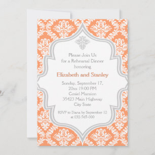 Convites Coral, branco, Janto de ensaio de casamento tema d