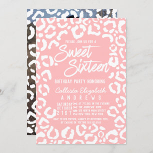 Convites Coral Branco Moderno Cheetah Leopard Sweet 16 Foto