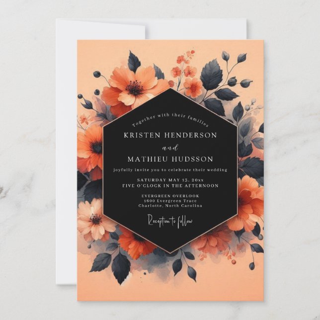 Convites Coral Charcoal Vesper Wedding (Frente)