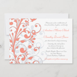 Convites Coral, Cinza White Floral Invitation