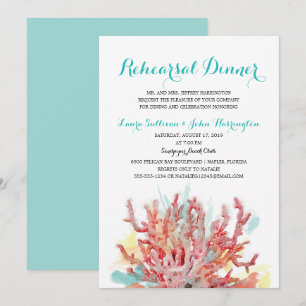 Convites Coral Colorido Coral - Cor de água  Janto de ensa