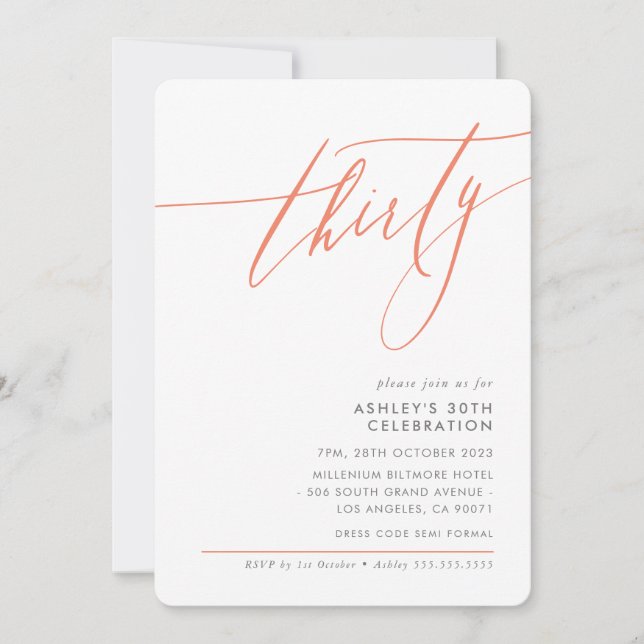 Convites Coral de 30 para partido mínimo da caligrafia ELEG (Frente)